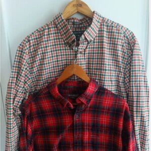 Eddie Bauer Flannel Shirt Men Size Large Red Plaid Check Button Downs - 2 Pair